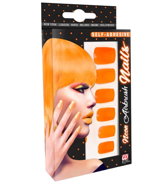 Set de 12 Ongles Orange Néon Auto-Adhésifs Effet Vernis – Faux Ongles Manucure