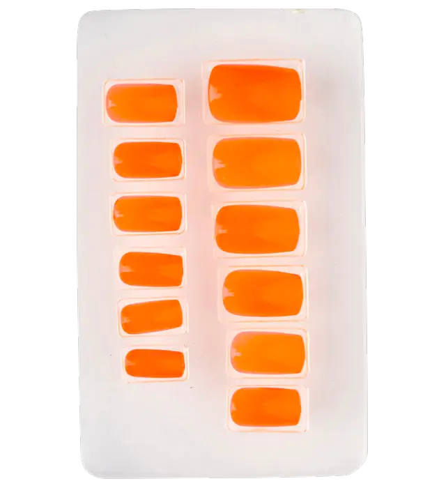 Set de 12 Ongles Orange Néon Auto-Adhésifs Effet Vernis – Faux Ongles Manucure