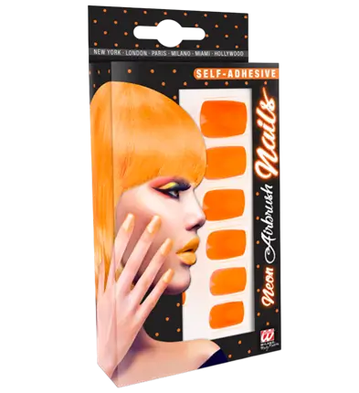 Set de 12 Ongles Orange Néon Auto-Adhésifs Effet Vernis – Faux Ongles Manucure