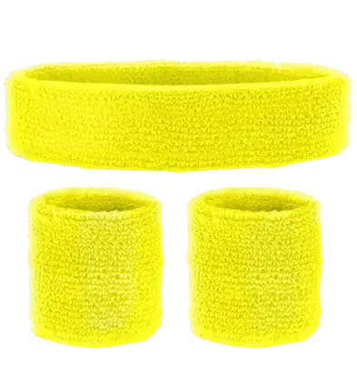 Set Complet Bandeaux Jaunes Néon – Bandeau et 2 Bandeaux de Poignet – Accessoire Déguisement Années 80