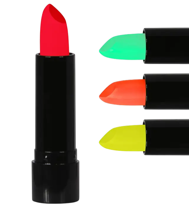 Boîte Display de 24 Rouges à Lèvres Fluo 6 ml – Rose, Jaune, Vert, Orange Néon – Maquillage Déguisement