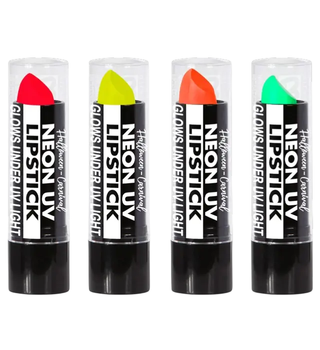 Boîte Display de 24 Rouges à Lèvres Fluo 6 ml – Rose, Jaune, Vert, Orange Néon – Maquillage Déguisement