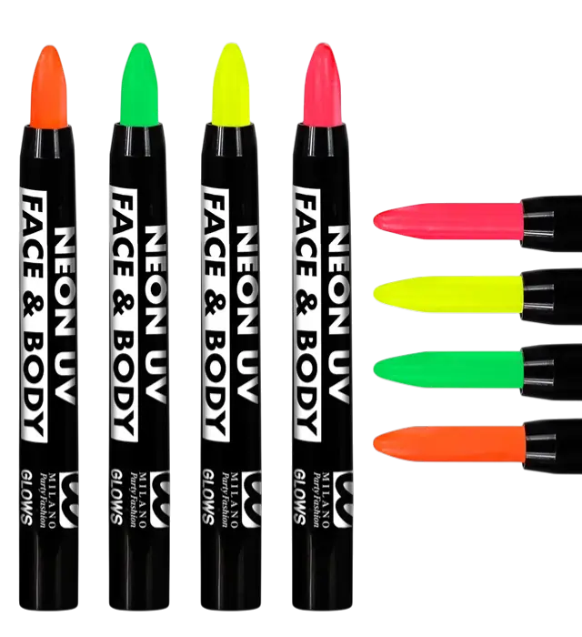 Boîte Display de 24 Crayons de Maquillage Fluo 3,5 ml – Rose, Jaune, Vert, Orange Néon – Maquillage Déguisement