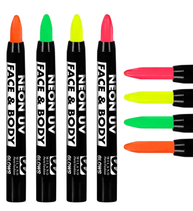 Boîte Display de 24 Crayons de Maquillage Fluo 3,5 ml – Rose, Jaune, Vert, Orange Néon – Maquillage Déguisement