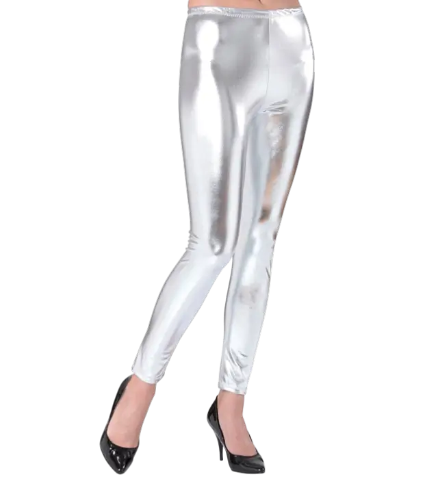 Leggings Argent Métallisé – Pantalon Disco Brillant – Déguisement Années 70 / 80