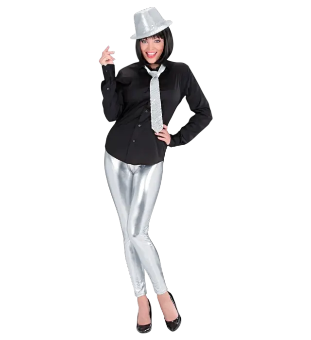 Leggings Argent Métallisé – Pantalon Disco Brillant – Déguisement Années 70 / 80