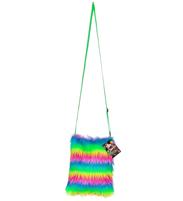 Sac à Main en Fausse Fourrure Arc-en-Ciel Fluo – Accessoire Déguisement Pop Disco