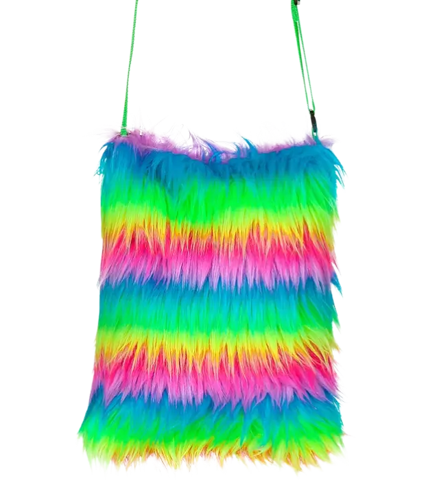 Sac à Main en Fausse Fourrure Arc-en-Ciel Fluo – Accessoire Déguisement Pop Disco