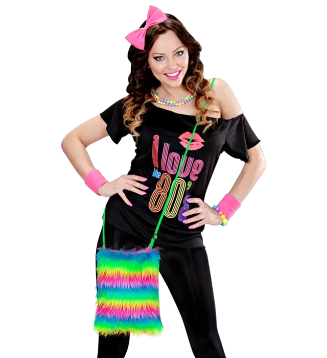 Sac à Main en Fausse Fourrure Arc-en-Ciel Fluo – Accessoire Déguisement Pop Disco