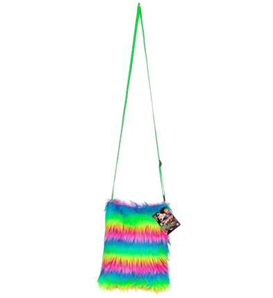 Sac à Main en Fausse Fourrure Arc-en-Ciel Fluo – Accessoire Déguisement Pop Disco