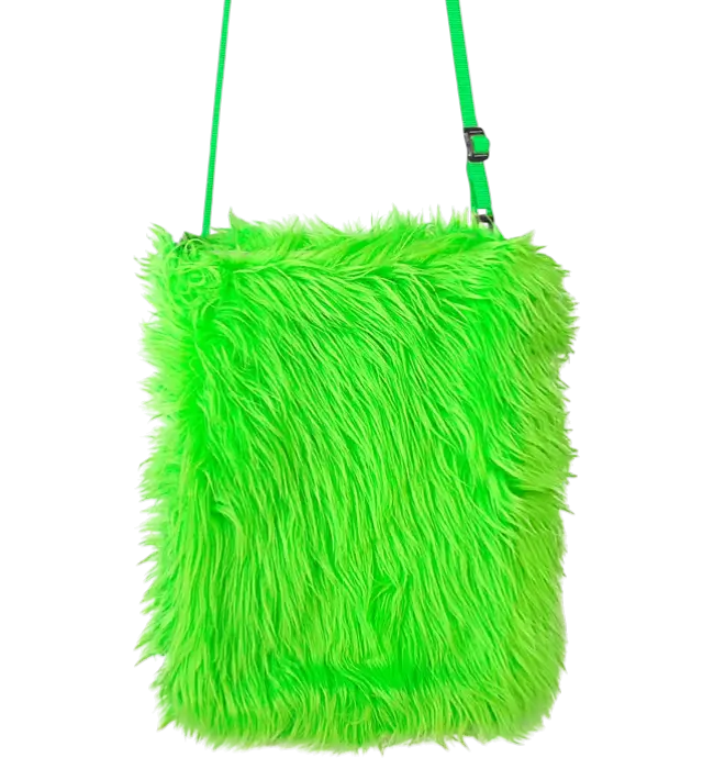 Sac à Main en Peluche Vert Fluo – Accessoire Déguisement Pop Disco
