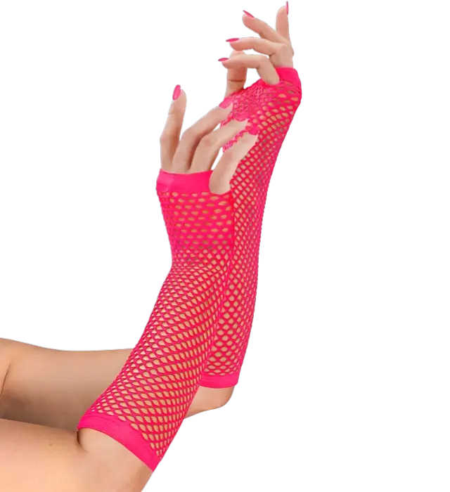 Mitaines Résille Rose Fluo 33 cm – Gants Filet – Accessoire Déguisement Années 80