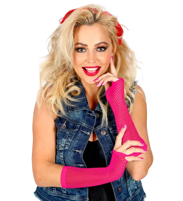 Mitaines Résille Rose Fluo 33 cm – Gants Filet – Accessoire Déguisement Années 80