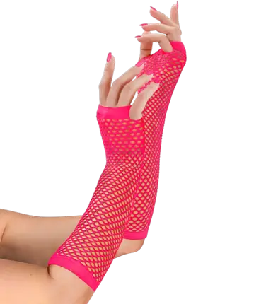 Mitaines Résille Rose Fluo 33 cm – Gants Filet – Accessoire Déguisement Années 80