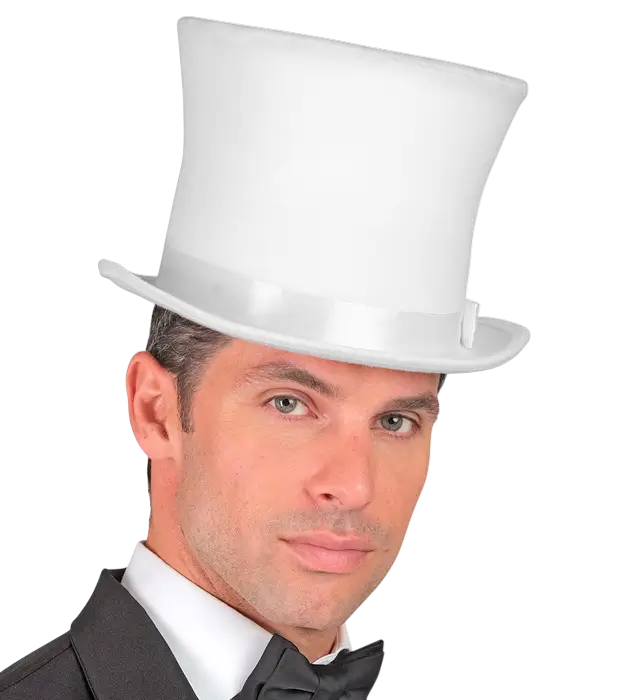 Chapeau Haut-de-Forme Blanc en Feutre Effet Laine 16 cm – Accessoire Déguisement Élégant