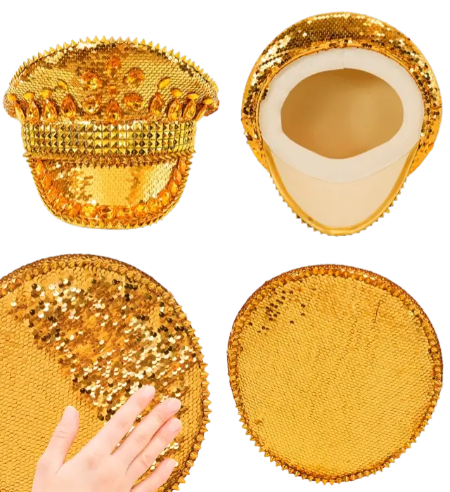 Chapeau Festival avec Clous, Bijoux et Paillettes Or – Accessoire Déguisement Festival