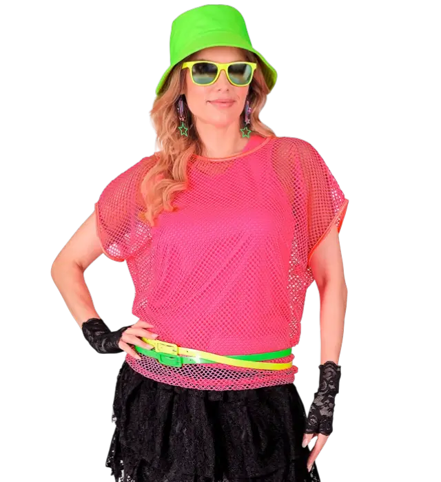 Chemise Résille Rose Fluo – Chemise Filet – Déguisement Années 80 Disco