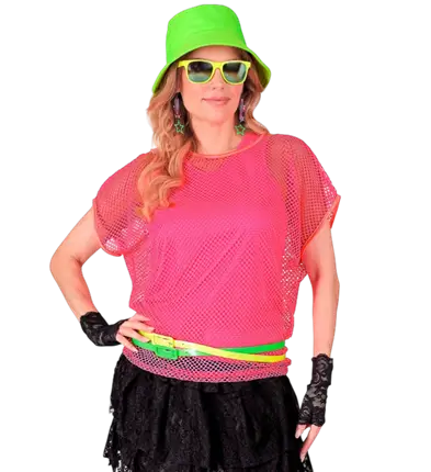 Chemise Résille Rose Fluo – Chemise Filet – Déguisement Années 80 Disco