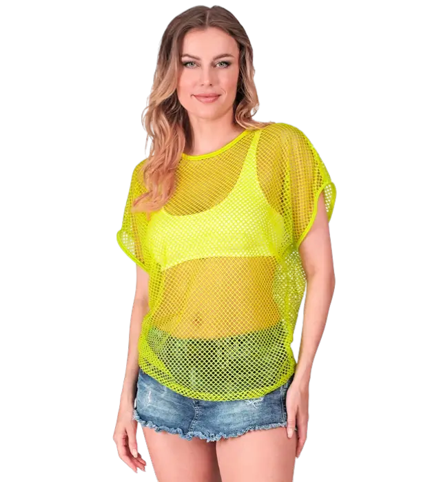 Chemise Résille Jaune Fluo – Chemise Filet – Déguisement Années 80 Disco