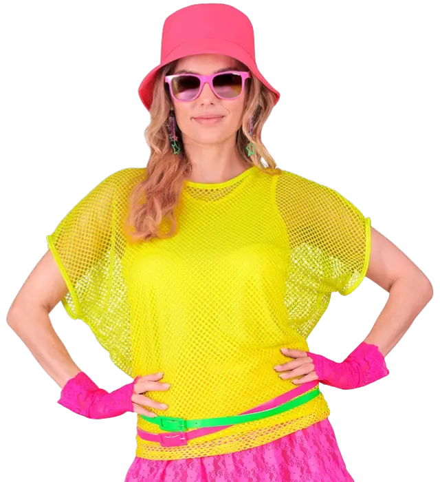 Chemise Résille Jaune Fluo – Chemise Filet – Déguisement Années 80 Disco