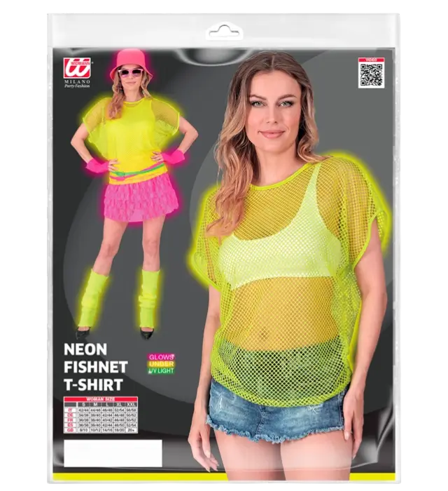 Chemise Résille Jaune Fluo – Chemise Filet – Déguisement Années 80 Disco