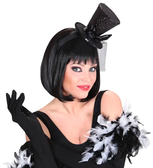 Mini Chapeau Noir à Paillettes sur Bandeau avec Nœud et Voile – Accessoire Déguisement Cabaret