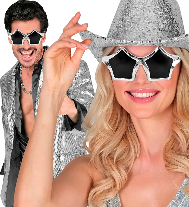 Lunettes Étoile Argent – Lunettes Fantaisie Étoiles – Accessoire Déguisement Festival