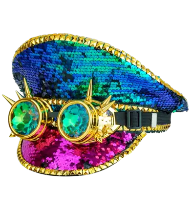 Chapeau Festival avec Clous et Lunettes Kaléidoscopiques à Pointes et Paillettes Multicolores – Accessoire Déguisement
