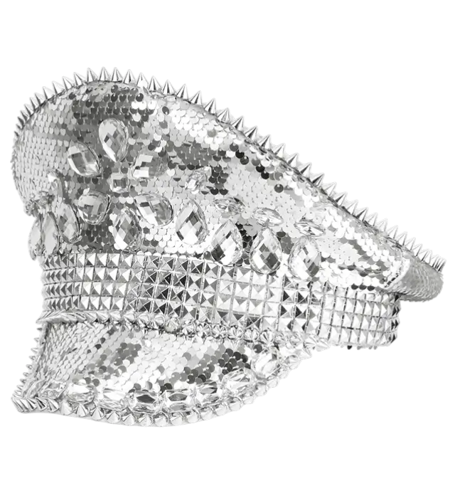Chapeau Festival avec Clous, Bijoux et Paillettes Argent – Accessoire Déguisement Festival