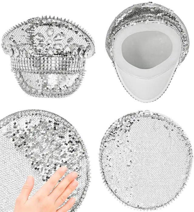 Chapeau Festival avec Clous, Bijoux et Paillettes Argent – Accessoire Déguisement Festival