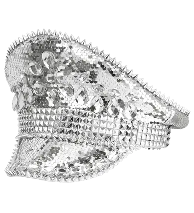 Chapeau Festival avec Clous, Bijoux et Paillettes Argent – Accessoire Déguisement Festival