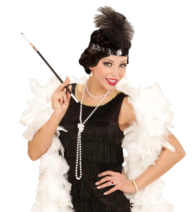 Kit Charleston Années 20 – Accessoires Déguisement Gatsby Femme (Bandeau, Collier, Porte-Cigarette)