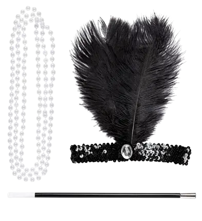 Kit Charleston Années 20 – Accessoires Déguisement Gatsby Femme (Bandeau, Collier, Porte-Cigarette)