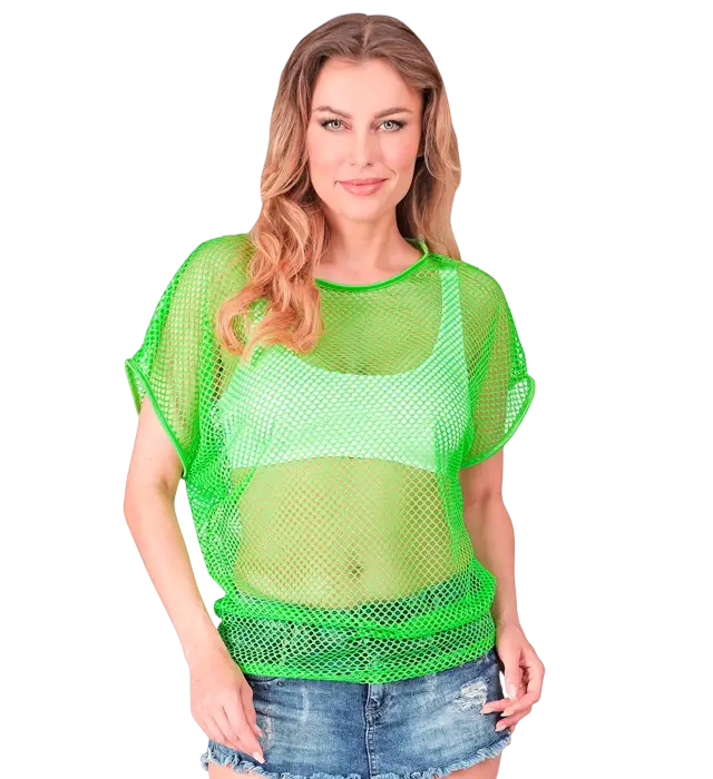 Chemise Résille Vert Fluo – Chemise Filet – Déguisement Années 80 Disco