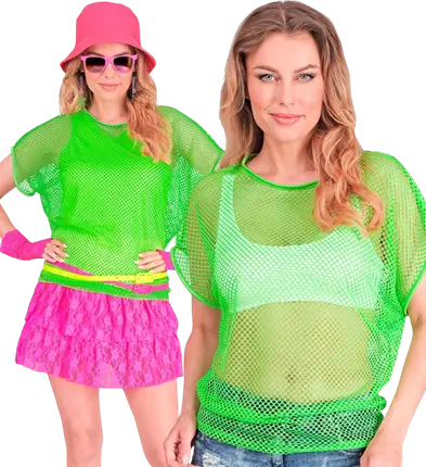 Chemise Résille Vert Fluo – Chemise Filet – Déguisement Années 80 Disco