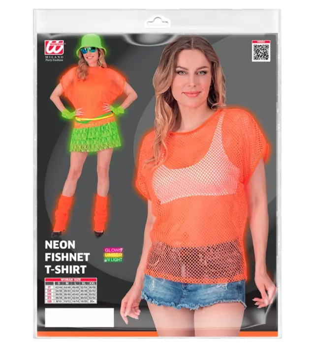 Chemise Résille Orange Fluo – Chemise Filet – Déguisement Années 80 Disco