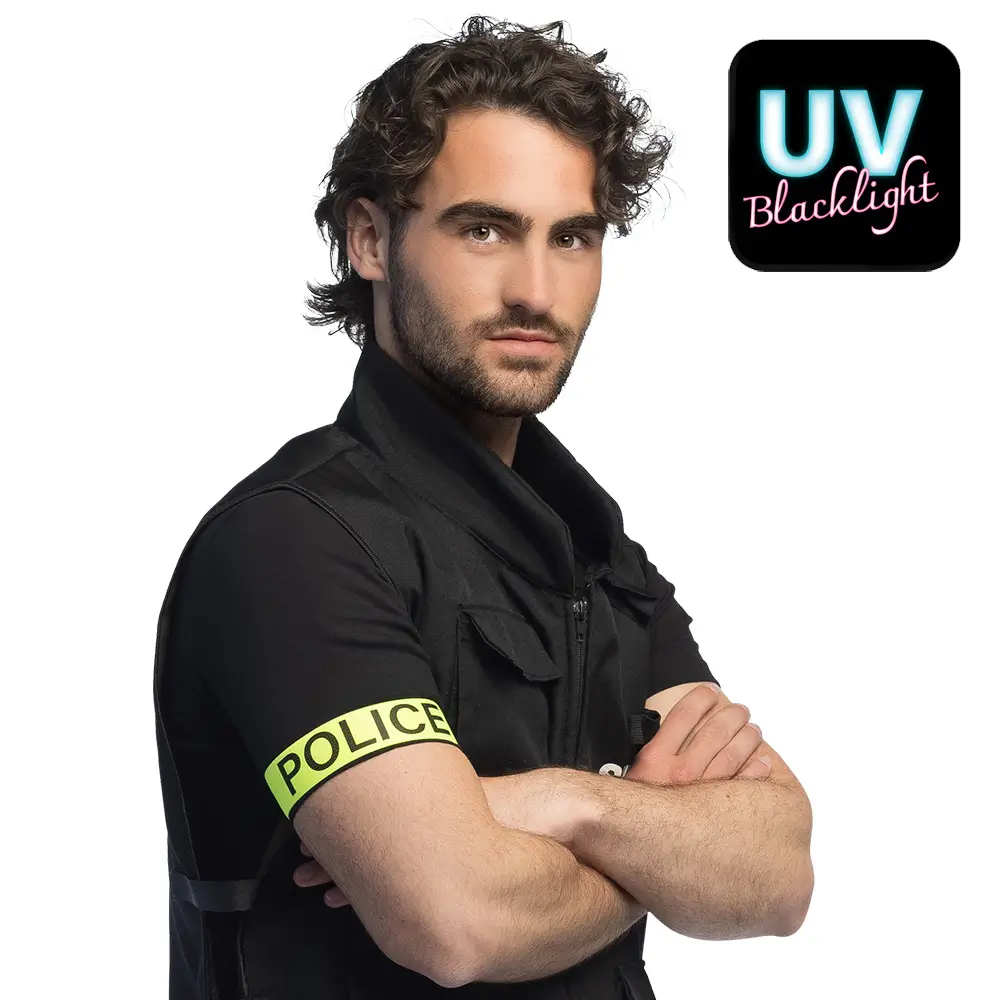 Brassard Police Jaune Fluo UV – Accessoire Déguisement Police Soirée