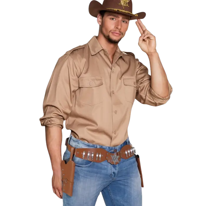Ceinture Double Holster Cowboy Sheriff 125 cm – Étui Revolver Western Déguisement