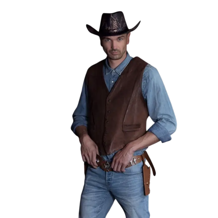 Ceinture Double Holster Cowboy Sheriff 125 cm – Étui Revolver Western Déguisement