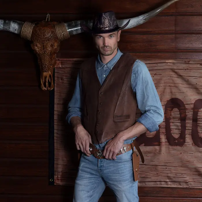 Ceinture Double Holster Cowboy Sheriff 125 cm – Étui Revolver Western Déguisement