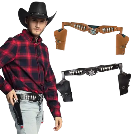 Ceinture Double Holster Cowboy Sheriff 125 cm – Étui Revolver Western Déguisement