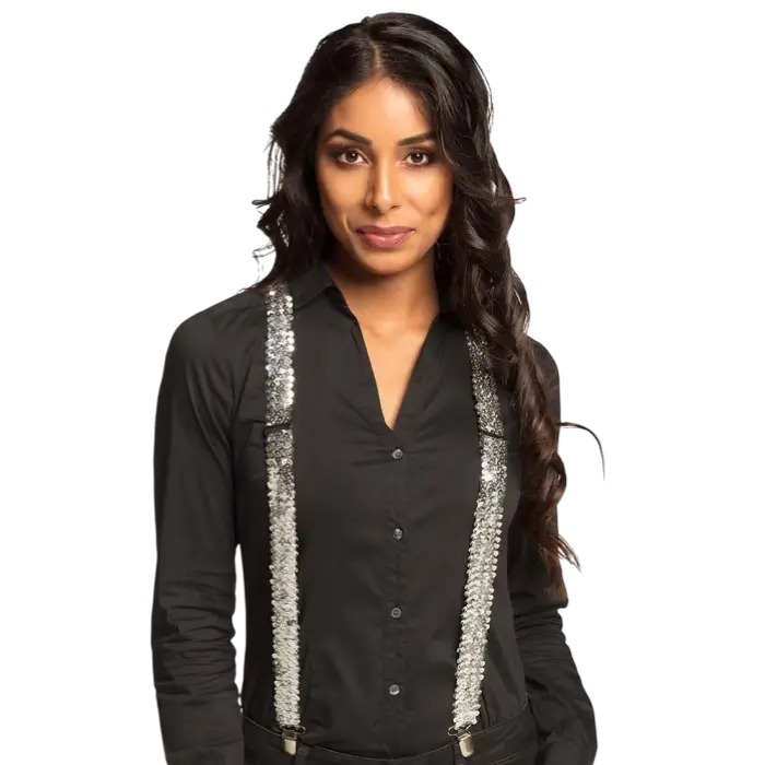 Bretelles Paillettes Argent – Accessoire Déguisement Disco et Soirée