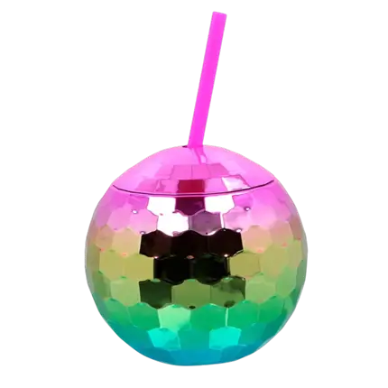 Gobelet Boule Disco Arc-en-ciel 60 cl – Verre Festif avec Paille