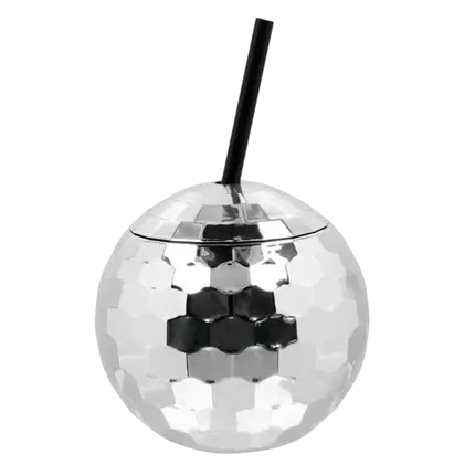 Gobelet Boule Disco Argent 60 cl – Verre Festif avec Paille