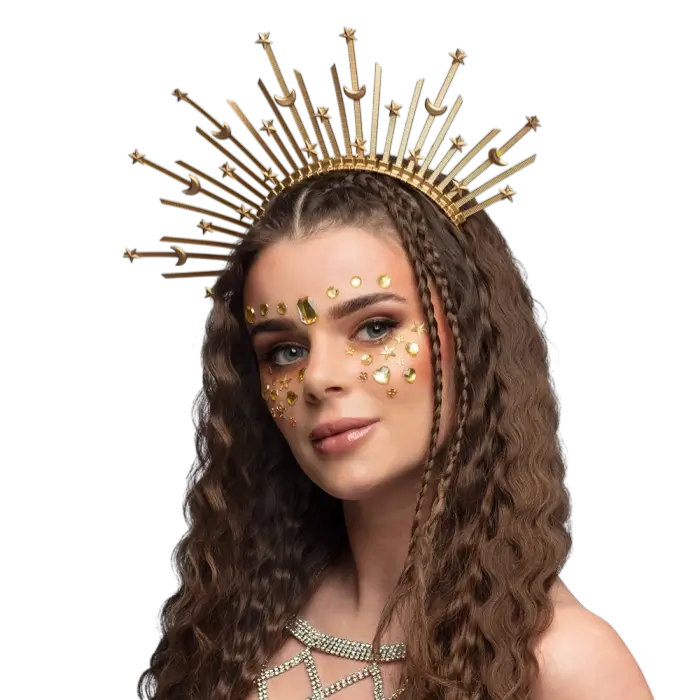 Couronne Halo Dorée Lunes &amp; Étoiles – Tiare Bohème Accessoire Festival et Mariage