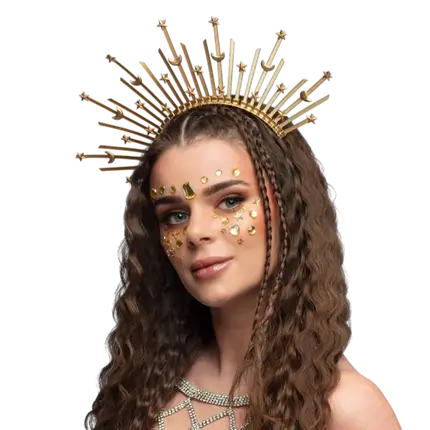Couronne Halo Dorée Lunes &amp; Étoiles – Tiare Bohème Accessoire Festival et Mariage