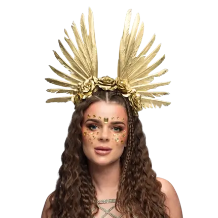 Couronne Halo Stella Dorée – Tiare Bohème Fleurs et Plumes Accessoire Festival