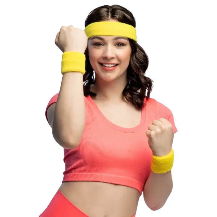Lot 3 Bandeaux Éponge Jaune – Bandeau Sport &amp; Bracelets Années 80