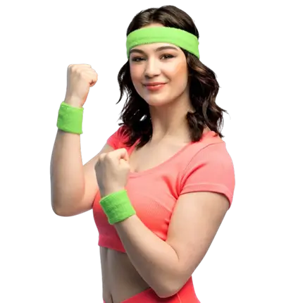 Lot de 3 Bandeaux Éponge Vert Fluo – Bandeau et Bracelets Années 80