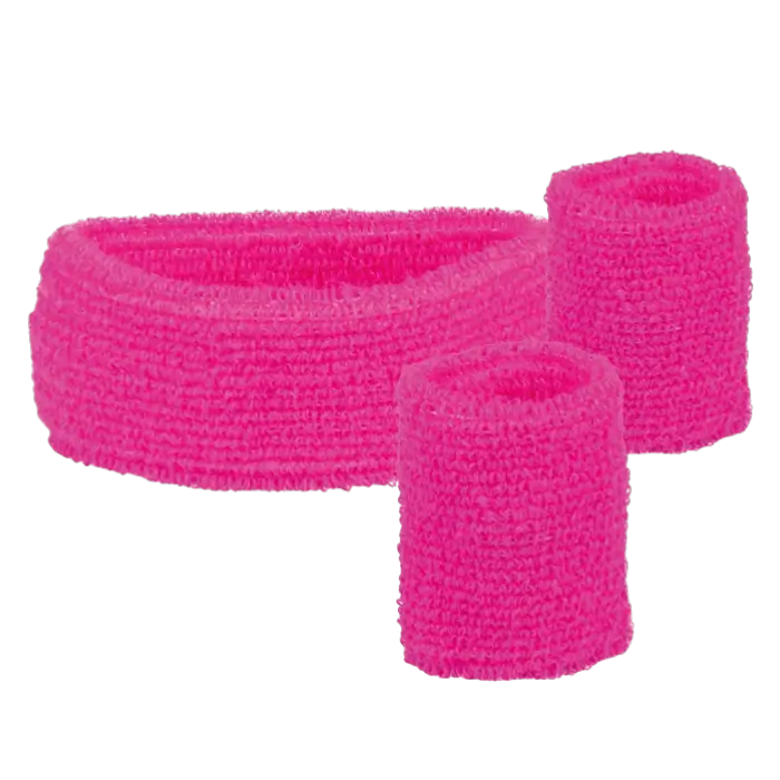 Lot de 3 Bandeaux Éponge Rose Fluo – Bandeau et Bracelets Années 80